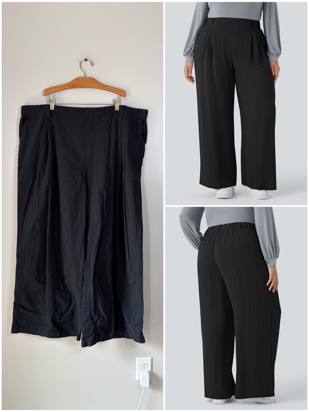 Halara Black High Waisted Pocket Wide Leg Flowy Casual Cotton Plus Size Pants